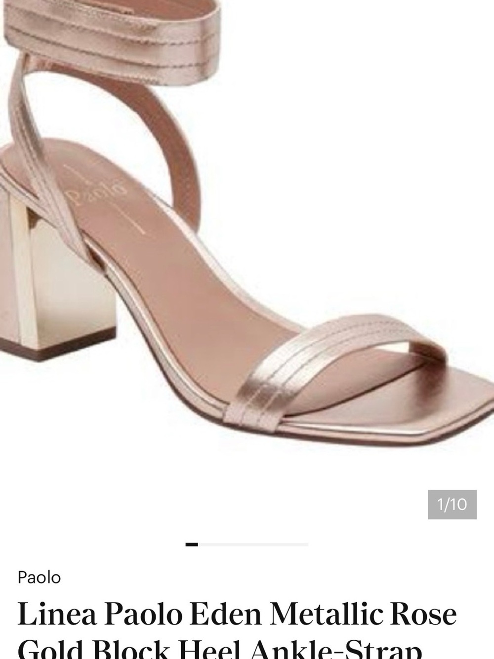 Paolo Metallic Rose Gold Block Heel Ankle-Strap Sandal